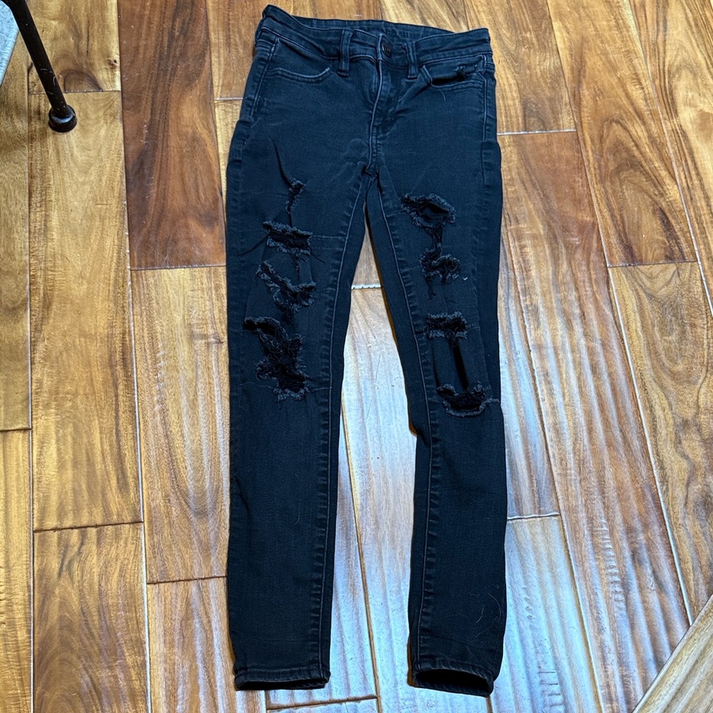 American Eagle Outfitters Kids Black Distressed Skinny Jeans